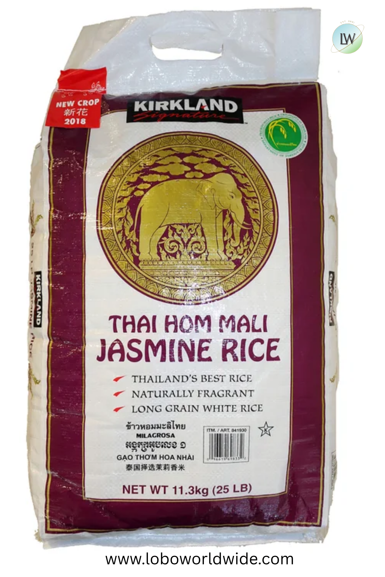 Kirkland Signature, Thai Hom Mali Jasmine Rice, 25 lbs
