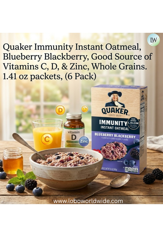 Quaker Immunity Instant Oatmeal, Blueberry Blackberry, Good Source of Vitamins C, D, & Zinc, Whole Grains. 1.41 oz packets, (6 Pack)