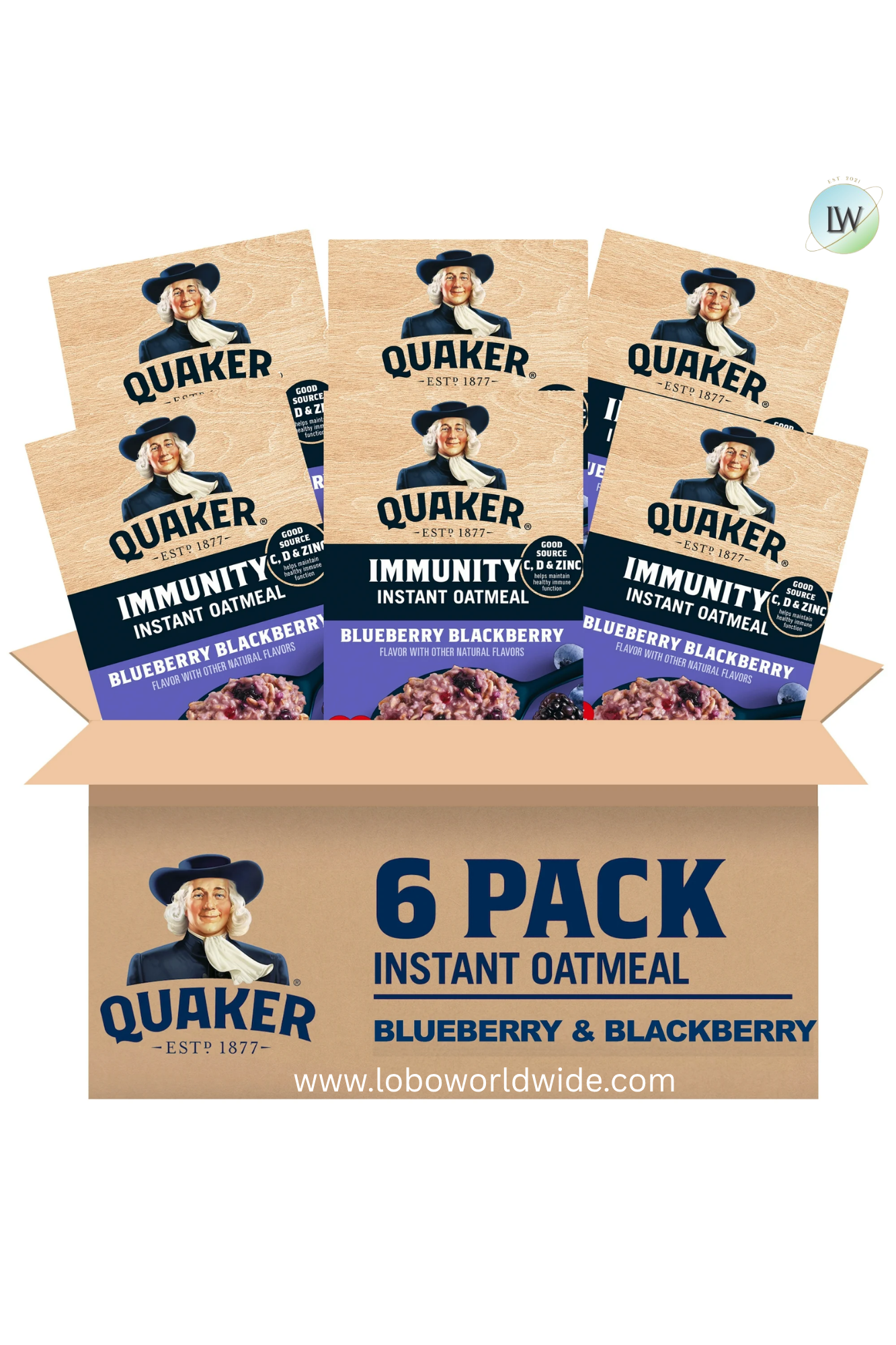 Quaker Immunity Instant Oatmeal, Blueberry Blackberry, Good Source of Vitamins C, D, & Zinc, Whole Grains. 1.41 oz packets, (6 Pack)