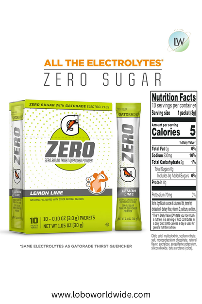 Gatorade G Zero Sports Drink , Energy Drink Mix, 0.10 oz, 10 ct. (Pack of 2)(Various Flavours)