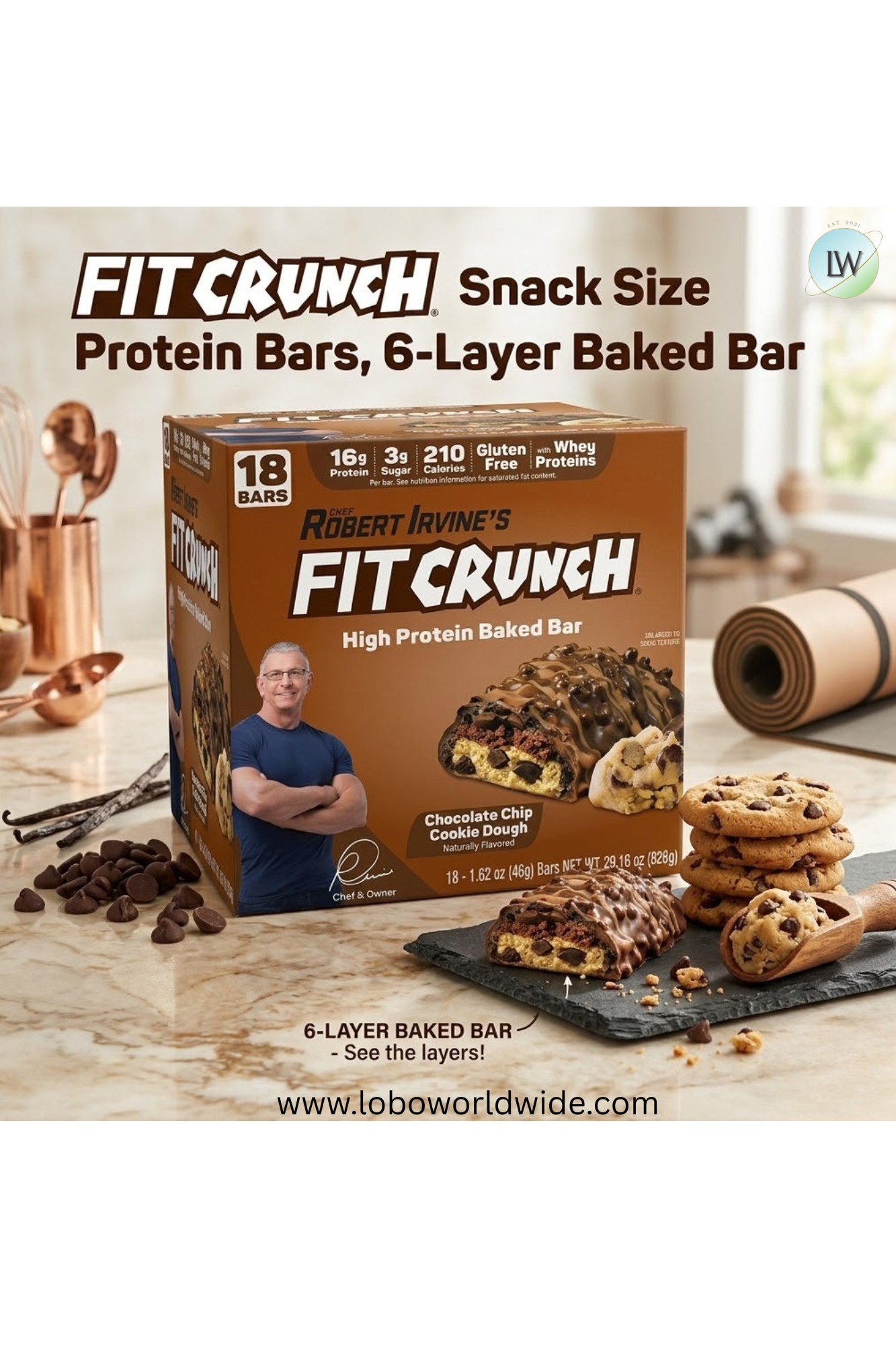 FITCRUNCH High Protein Baked Bars, 1.62 oz. (Pack of 18)