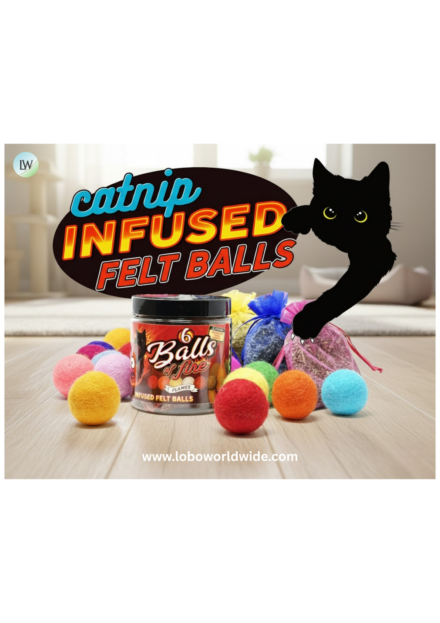 Creekwood Naturals Catnip Infused Felted Balls Cat Toy with Recharging Tin