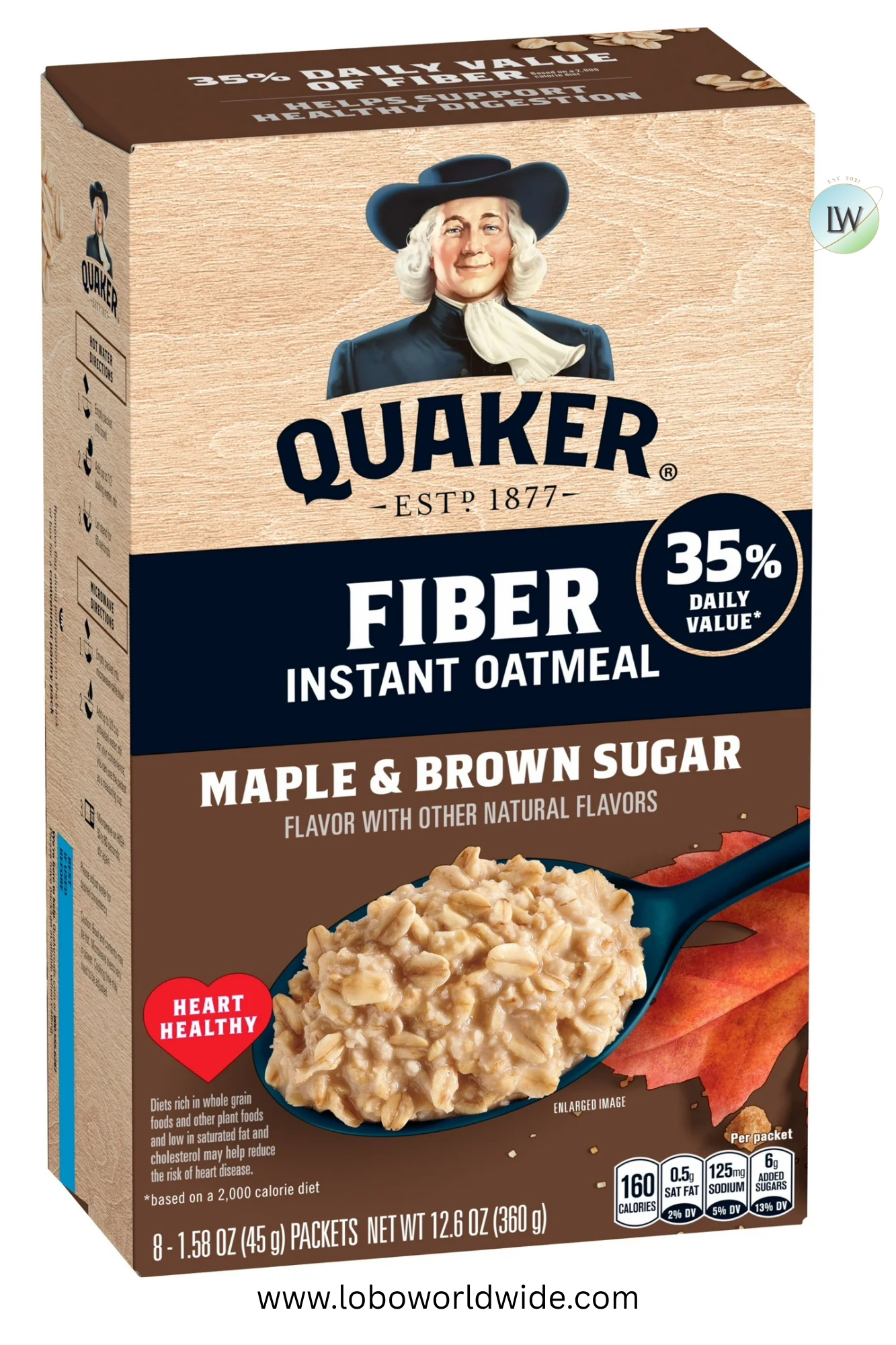 Quaker Fiber Instant Oatmeal, Maple Brown Sugar, 35% Daily Value of Fiber, Whole Grains, No Artificial Flavors, 1.58 oz packets, (8 Pack)