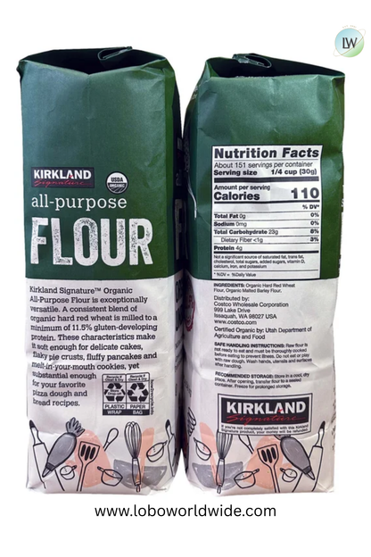 Kirkland Signature Organic Unbleached All Purpose Flour, 10 lbs, 2-count