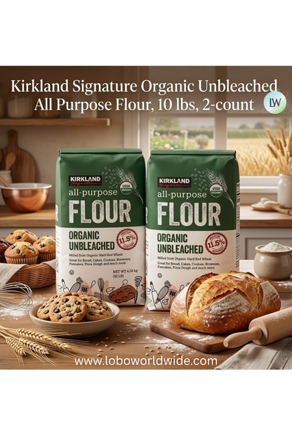 Kirkland Signature Organic Unbleached All Purpose Flour, 10 lbs, 2-count