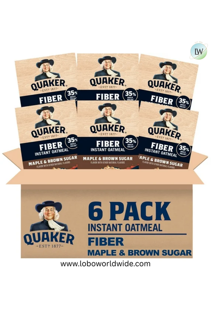 Quaker Fiber Instant Oatmeal, Maple Brown Sugar, 35% Daily Value of Fiber, Whole Grains, No Artificial Flavors, 1.58 oz packets, (8 Pack)