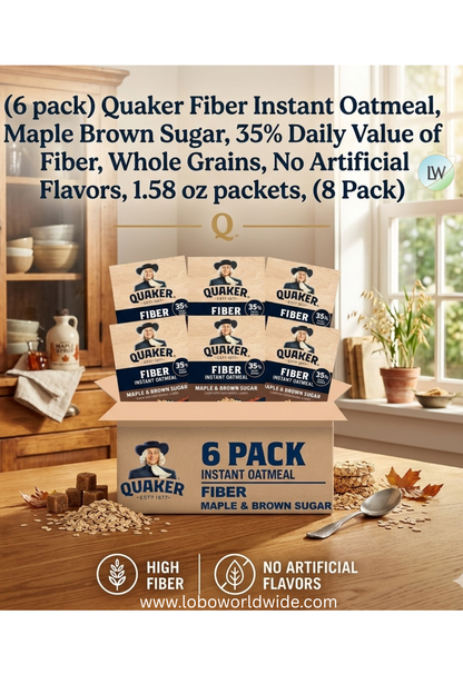 Quaker Fiber Instant Oatmeal, Maple Brown Sugar, 35% Daily Value of Fiber, Whole Grains, No Artificial Flavors, 1.58 oz packets, (8 Pack)