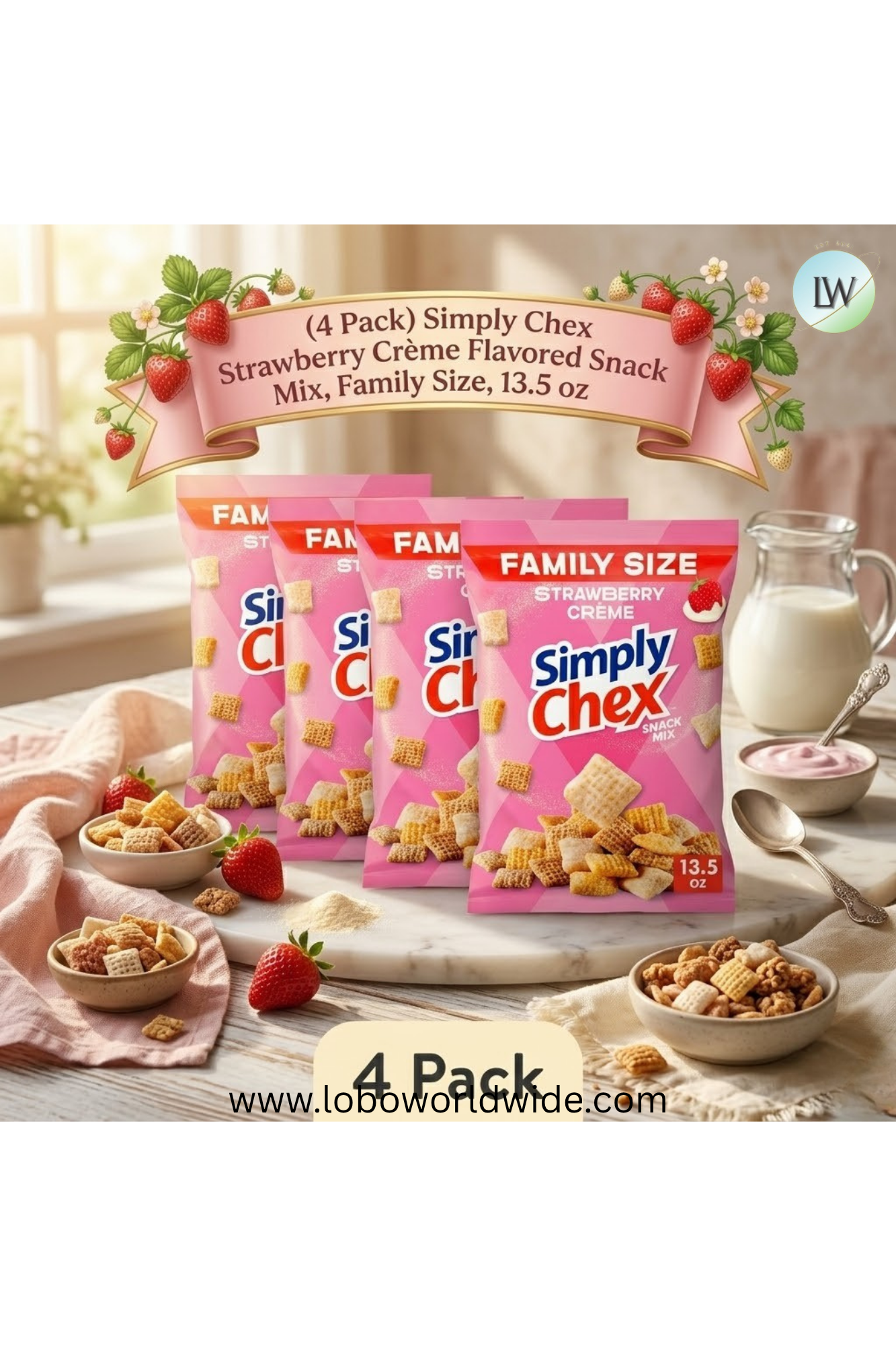 Chex simply Strawberry Crème Flavored Snack Mix, Family Size, 13.5 oz (Various Sizes)