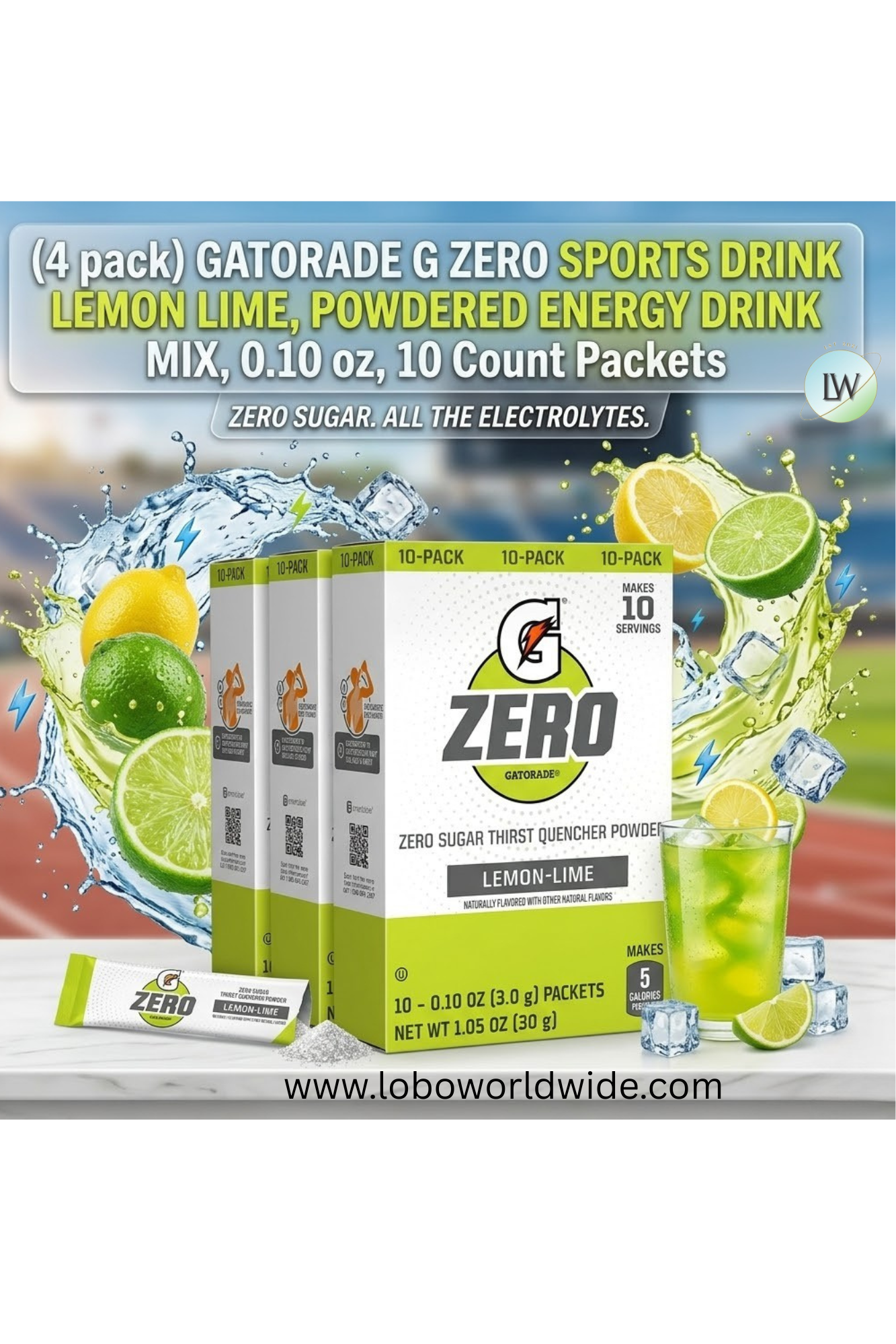 Gatorade G Zero Sports Drink , Energy Drink Mix, 0.10 oz, 10 ct.(Pack of 4)(Various Flavours)