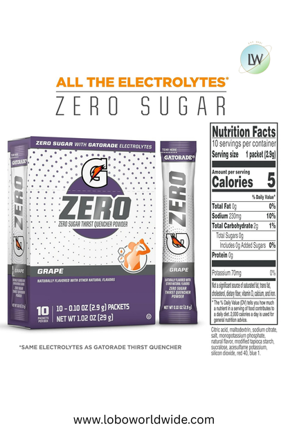 Gatorade G Zero Sports Drink , Energy Drink Mix, 0.10 oz, 10 ct.(Pack of 4)(Various Flavours)