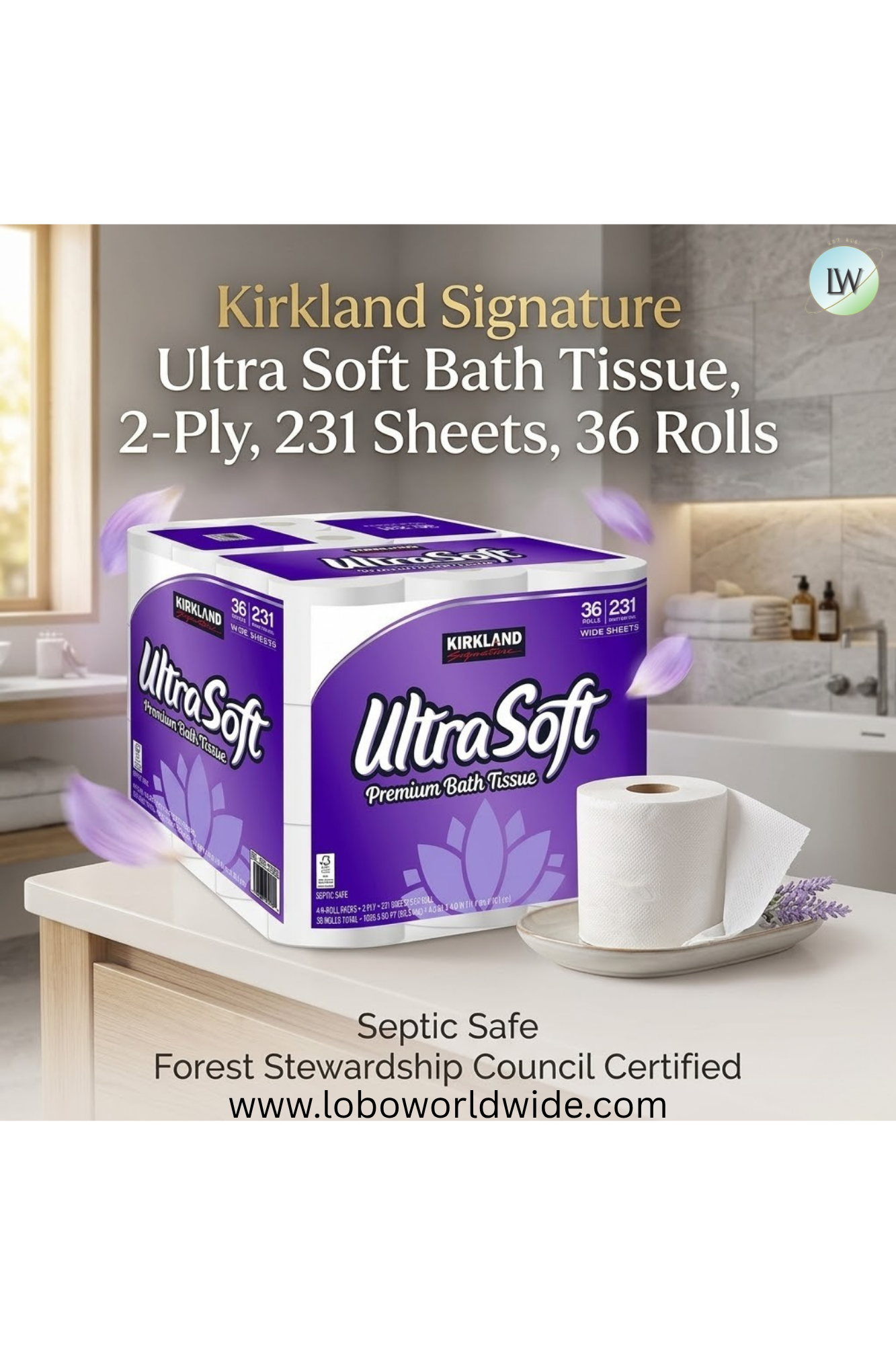 Kirkland Signature Ultra Soft Bath Tissue, 2-Ply, 231 Sheets, 36 Rolls