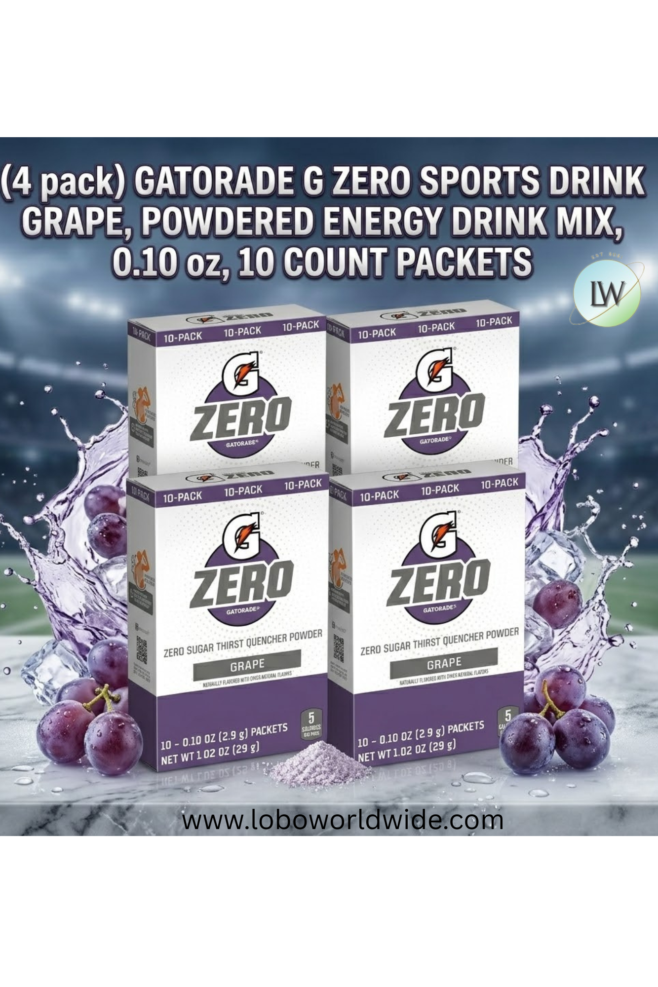 Gatorade G Zero Sports Drink , Energy Drink Mix, 0.10 oz, 10 ct.(Pack of 4)(Various Flavours)