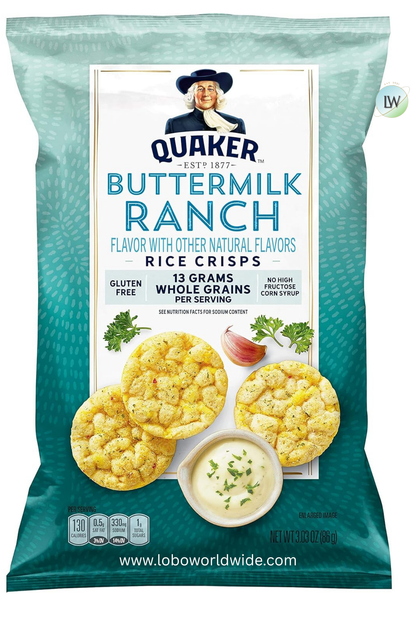 Quaker Popped Rice Crips, Gluten Free, Ranch, Small Bag, 3.03 Ounce