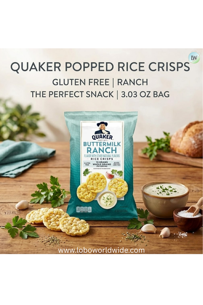 Quaker Popped Rice Crips, Gluten Free, Ranch, Small Bag, 3.03 Ounce