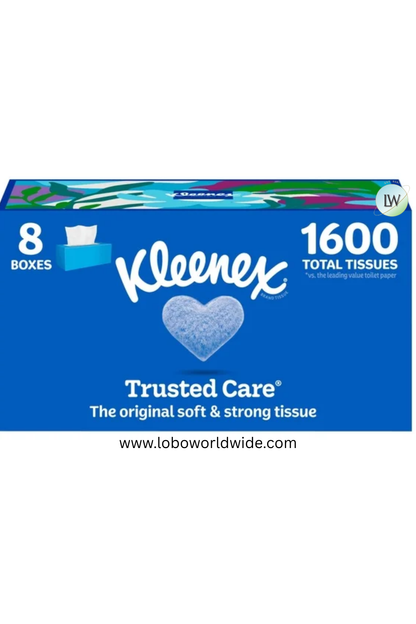 Kleenex Trusted Care Facial Tissues, 2-Ply, 1600 ct (8 Flat Boxes)