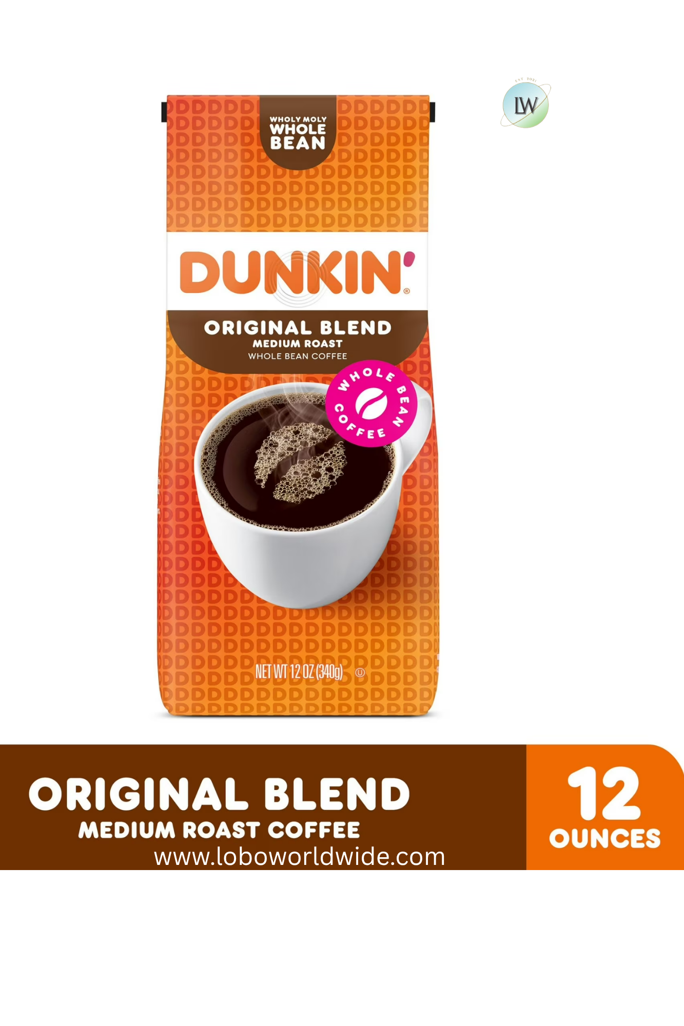 Dunkin’ Medium Roast Whole Bean Coffee, 12 oz.