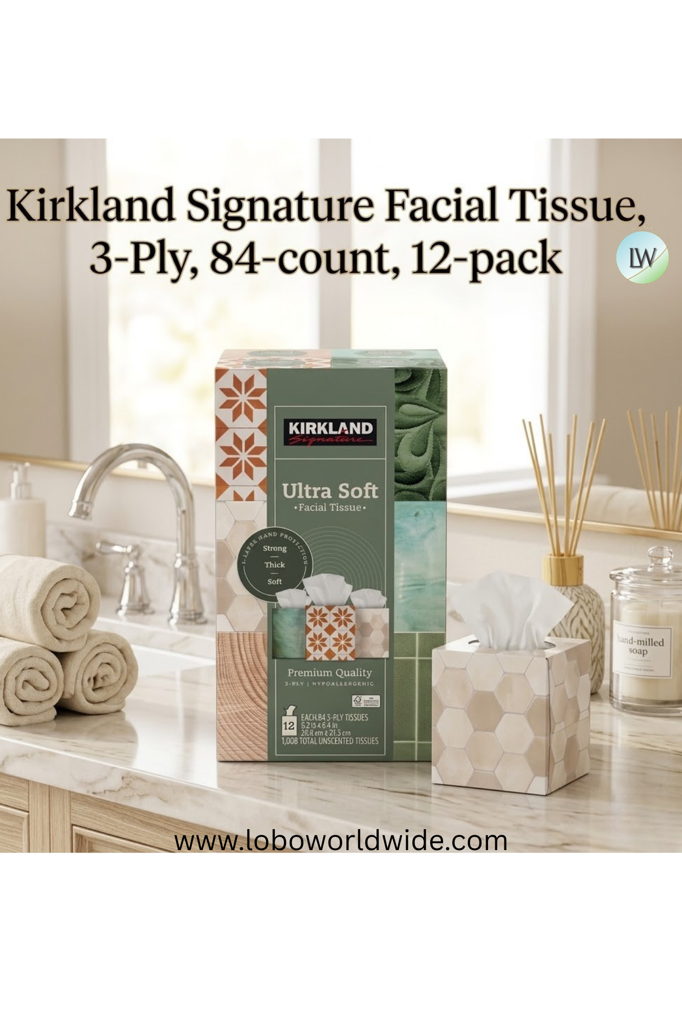Kirkland Signature Facial Tissue, 3-Ply, 84-count, 12-pack