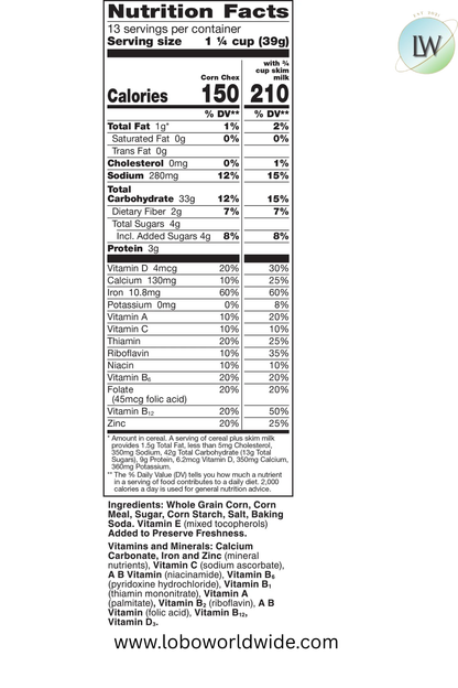 Chex Corn Gluten Free Breakfast Cereal, Family Size, 18 oz