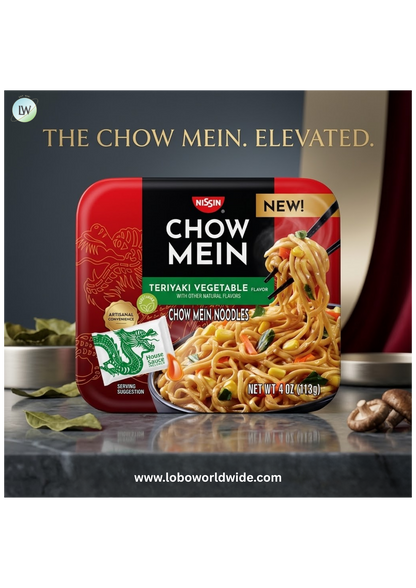 Nissin Foods Chow Mein Instant Noodles, Teriyaki Vegetable Flavor, 4.0 oz Tray, Shelf-Stable
