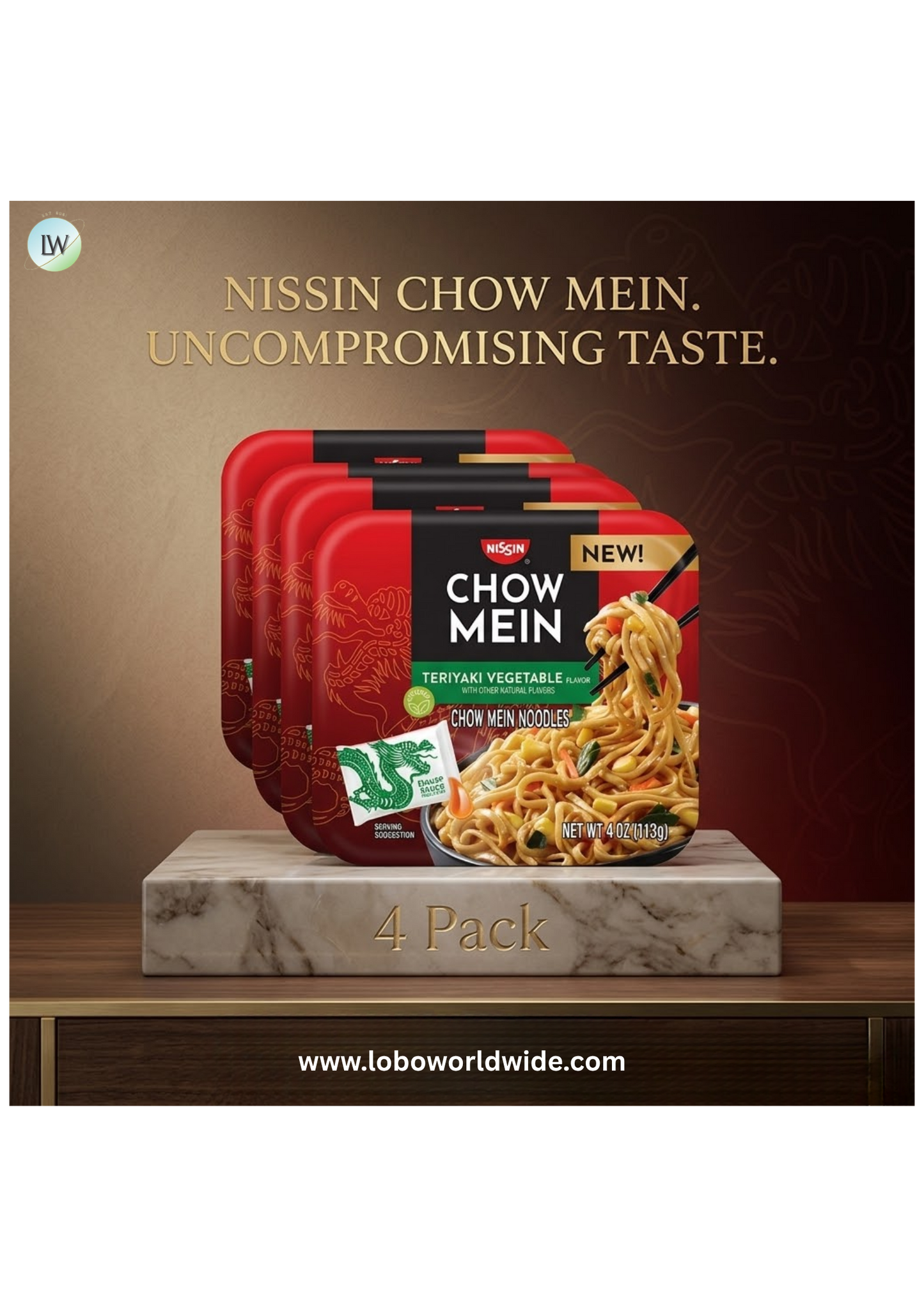 Nissin Foods Chow Mein Instant Noodles, Teriyaki Vegetable Flavor, 4.0 oz Tray, Shelf-Stable