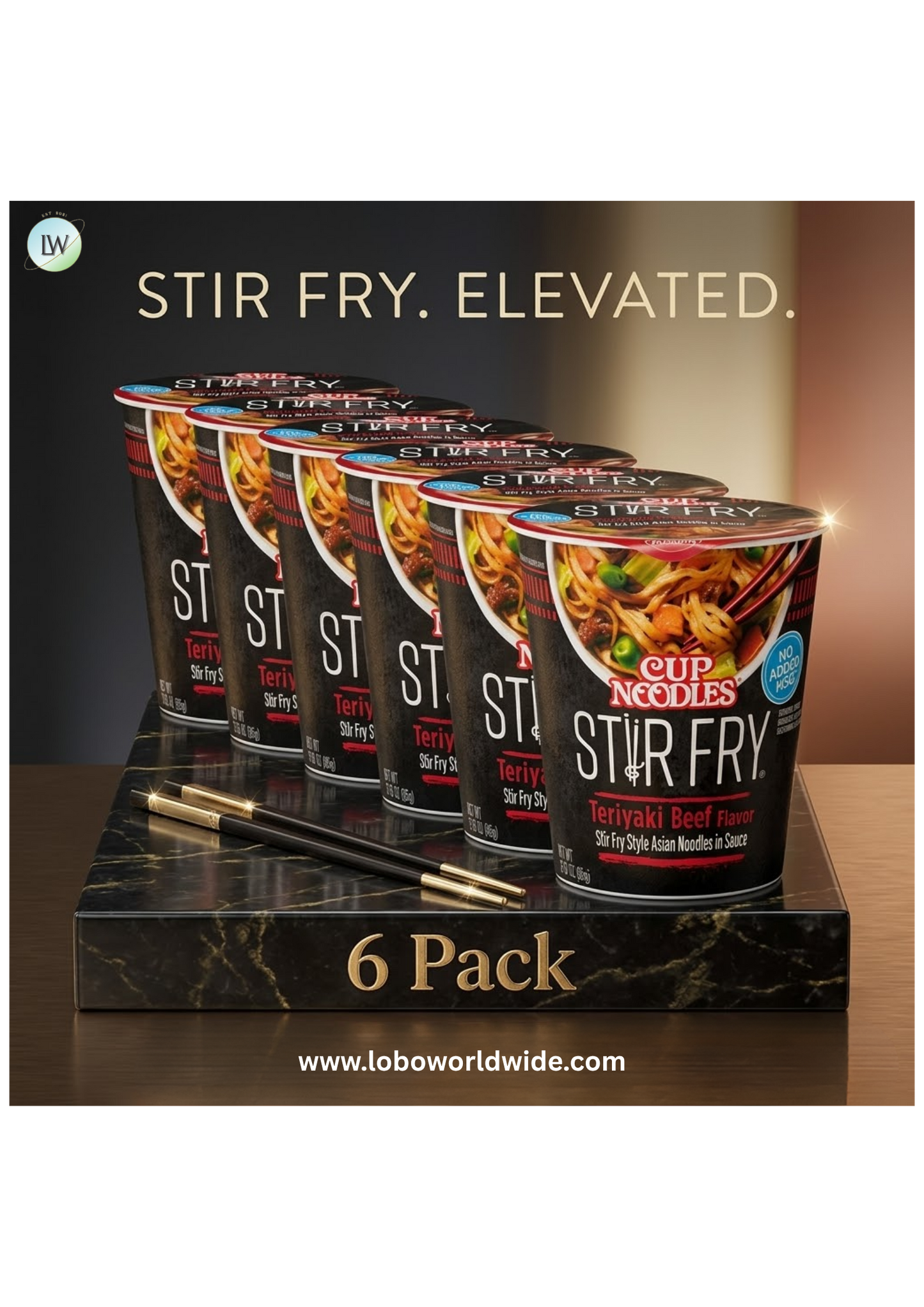 (6 pack) Nissin Foods Cup Noodles Stir Fry Ramen Noodles, Teriyaki Beef Flavor, 3.0 oz Cup, Shelf-Stable