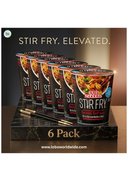 (6 pack) Nissin Foods Cup Noodles Stir Fry Ramen Noodles, Teriyaki Beef Flavor, 3.0 oz Cup, Shelf-Stable