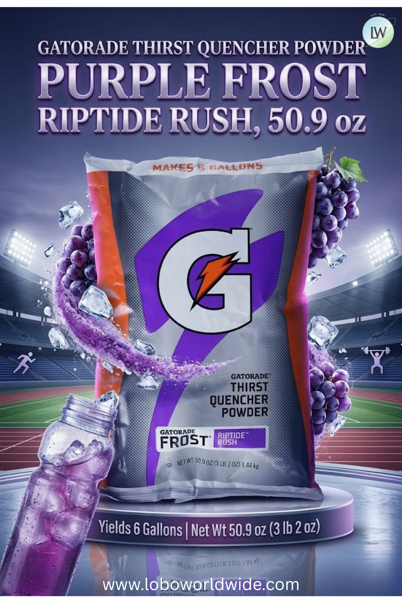 Gatorade Thirst Quencher Powder Purple Frost Riptide Rush, 50.9 oz