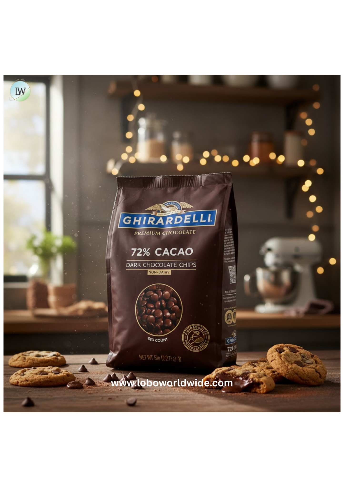 Ghirardelli Non-Dairy Dark Chocolate Baking Chips, 72% Cacao, .65M, 5 lb.