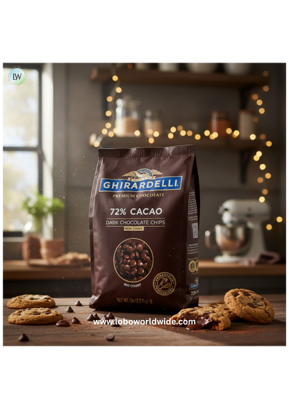Ghirardelli Non-Dairy Dark Chocolate Baking Chips, 72% Cacao, .65M, 5 lb.