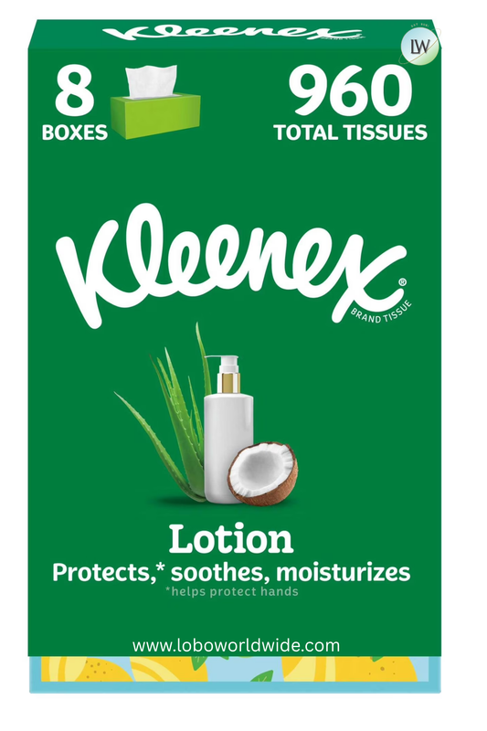 Kleenex Lotion Facial Tissues with Coconut Oil, 3-Ply, 960 Tissues (8 Flat Boxes)