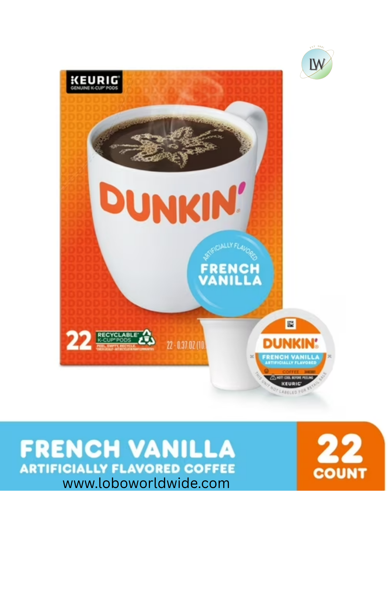 Dunkin’ Artificially Flavored Coffee, Keurig K Cup Pods, 22 Ct.