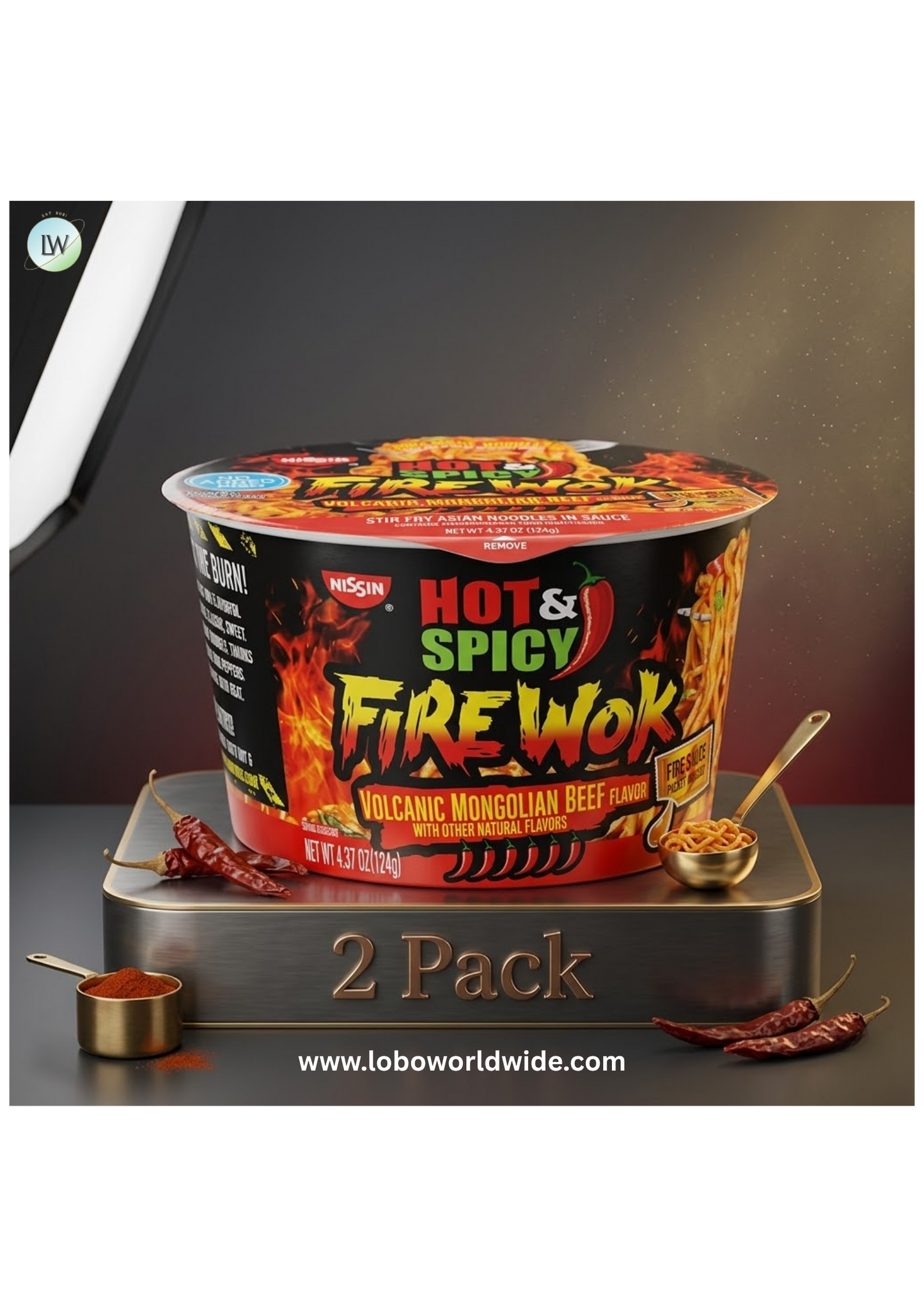 Nissin Foods Hot & Spicy Fire Wok Asian Noodles Soup Bowl, Shelf-Stable