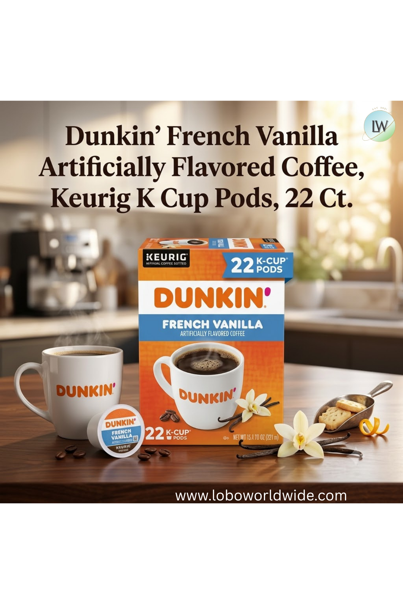 Dunkin’ Artificially Flavored Coffee, Keurig K Cup Pods, 22 Ct.