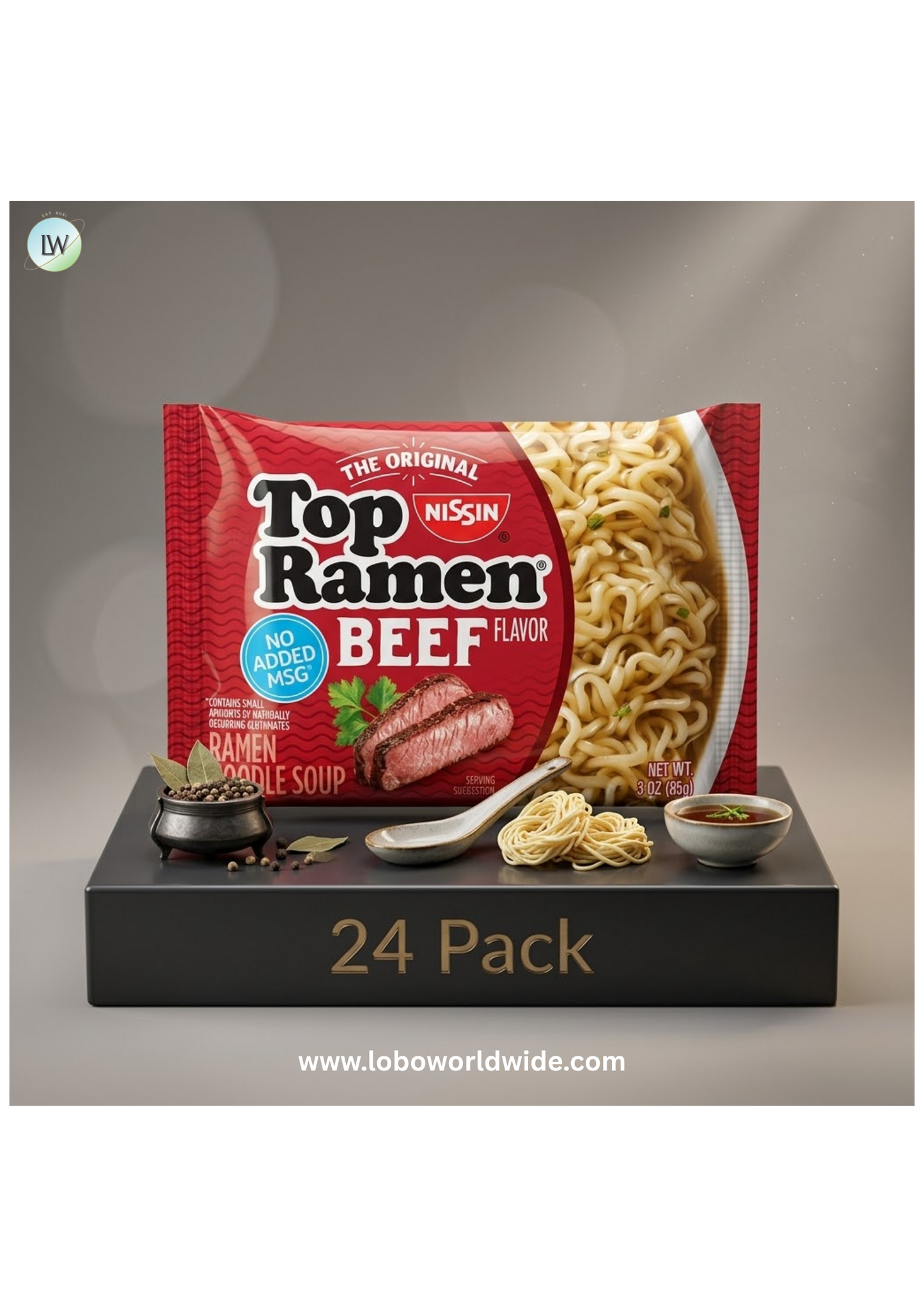 (24 pack) Nissin Foods Top Ramen Instant Ramen Noodle Soup, Beef Flavor, 3 oz Bag, Shelf-Stable