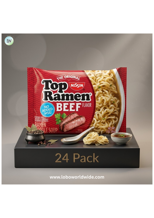(24 pack) Nissin Foods Top Ramen Instant Ramen Noodle Soup, Beef Flavor, 3 oz Bag, Shelf-Stable