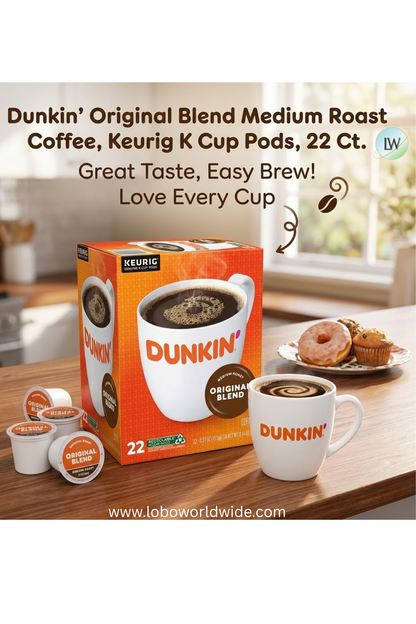 Dunkin’ Artificially Flavored Coffee, Keurig K Cup Pods, 22 Ct.