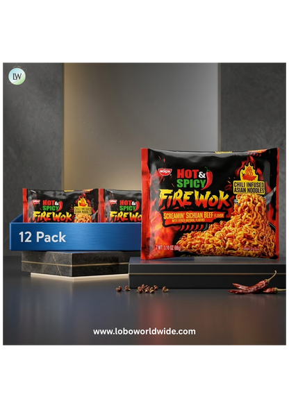 Nissin Foods Hot & Spicy Fire Wok Asian Noodles Soup Bowl, Shelf-Stable
