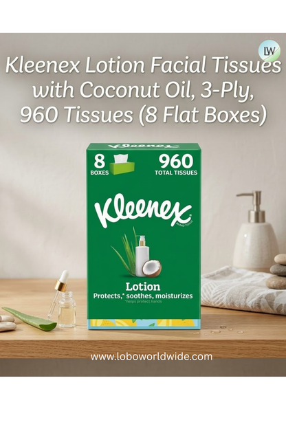 Kleenex Lotion Facial Tissues with Coconut Oil, 3-Ply, 960 Tissues (8 Flat Boxes)