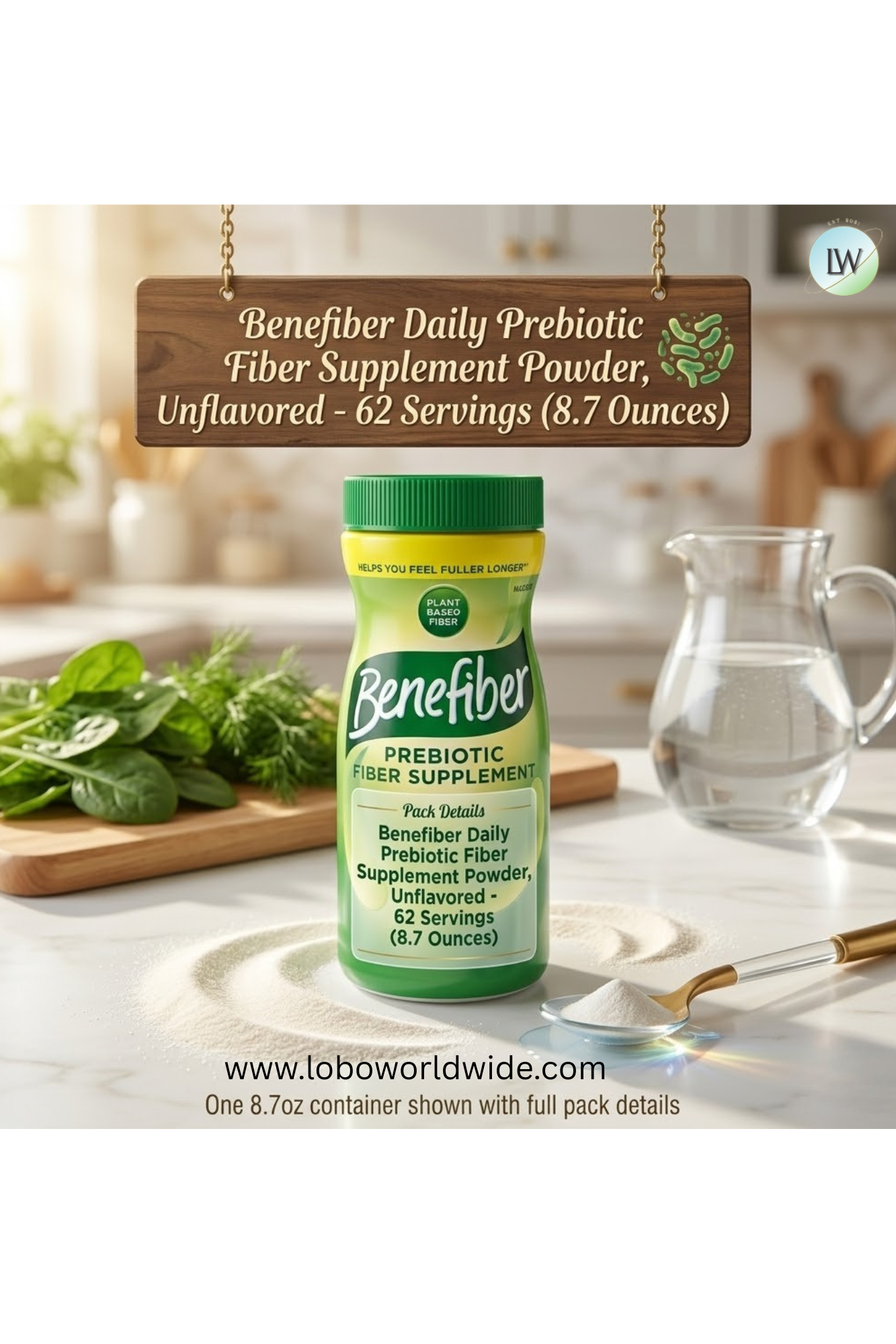Benefiber Daily Prebiotic Fiber Supplement Powder, Unflavored - 62 Servings (8.7 Ounces)