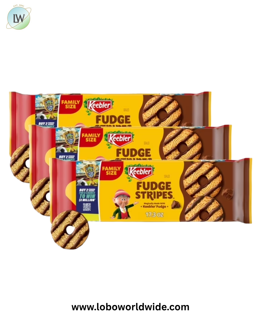 (3 pack) Keebler Fudge Stripes, Original Shortbread Cookies Coated in Keebler Fudge, Family Size 17.3 oz