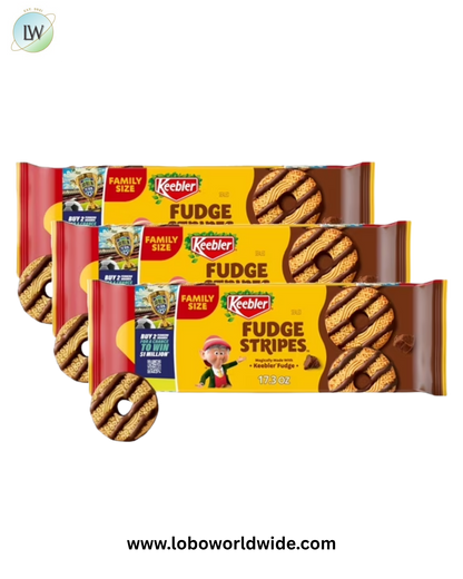 (3 pack) Keebler Fudge Stripes, Original Shortbread Cookies Coated in Keebler Fudge, Family Size 17.3 oz