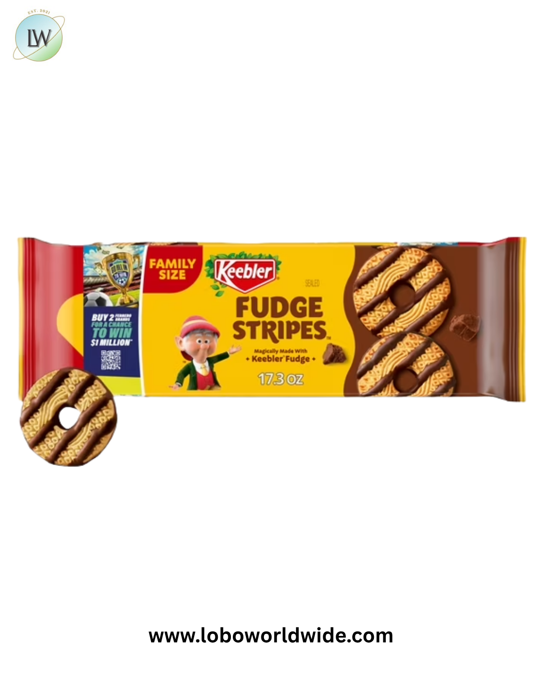 (3 pack) Keebler Fudge Stripes, Original Shortbread Cookies Coated in Keebler Fudge, Family Size 17.3 oz