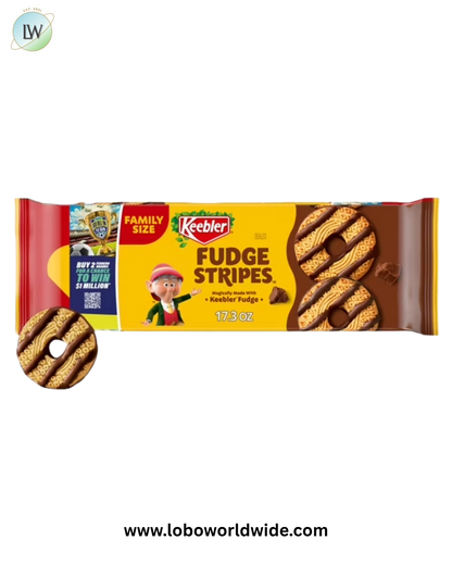 (3 pack) Keebler Fudge Stripes, Original Shortbread Cookies Coated in Keebler Fudge, Family Size 17.3 oz