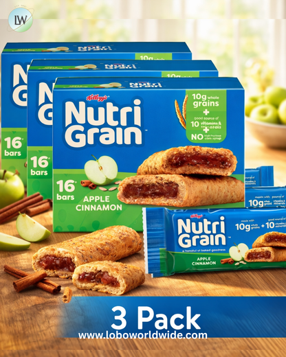 Kellogg's Nutri-Grain Apple Cinnamon Chewy Breakfast Bars, Made with 10g Whole Grains, 20.8 oz, 16 Count
