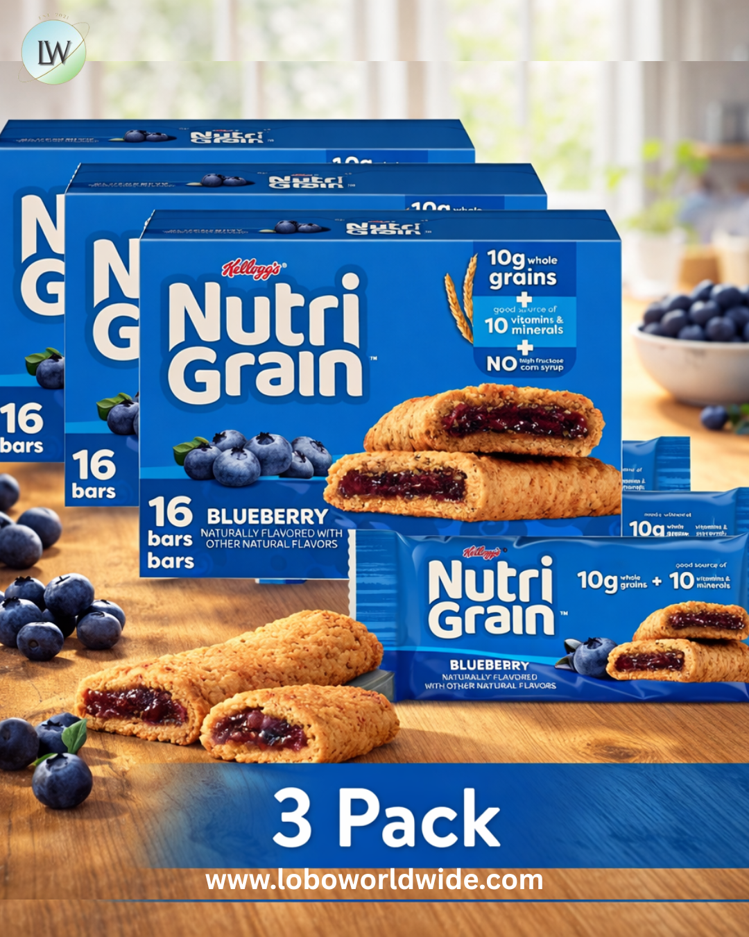 Nutri-Grain Blueberry Chewy Breakfast Bars, Made with 10g Kellogg's Whole Grains, 20.8 oz, 16 Count