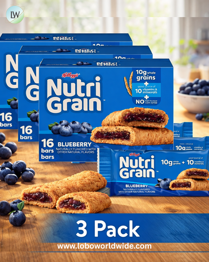 Nutri-Grain Blueberry Chewy Breakfast Bars, Made with 10g Kellogg's Whole Grains, 20.8 oz, 16 Count