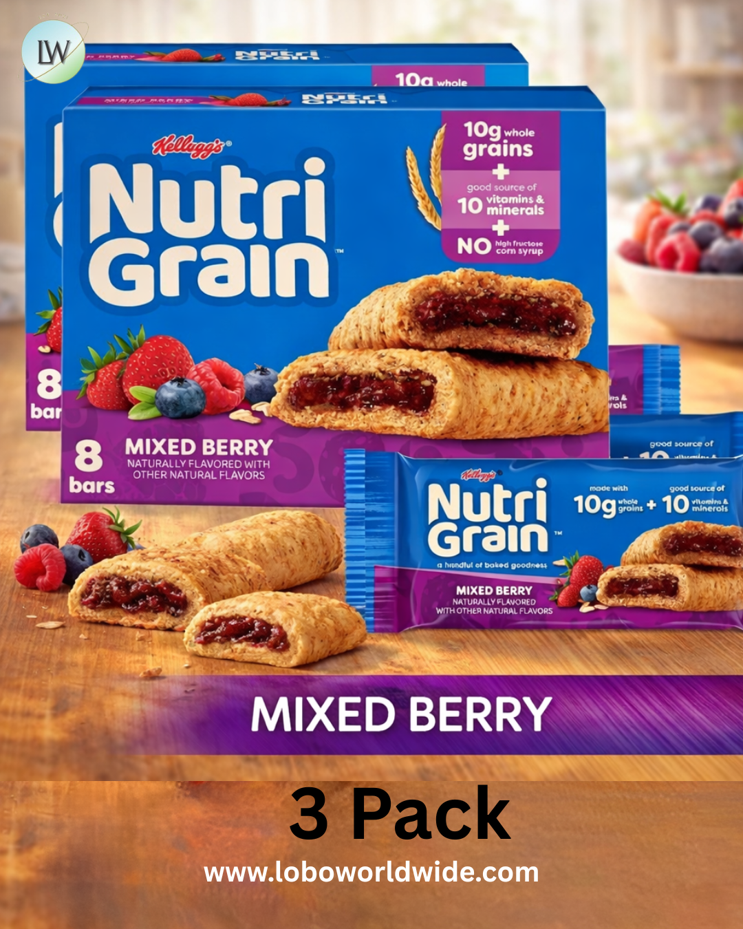 Kellogg's Nutri-Grain Chewy Breakfast Bars, Made with 10g Whole Grains, 10.4 oz, 8 Count