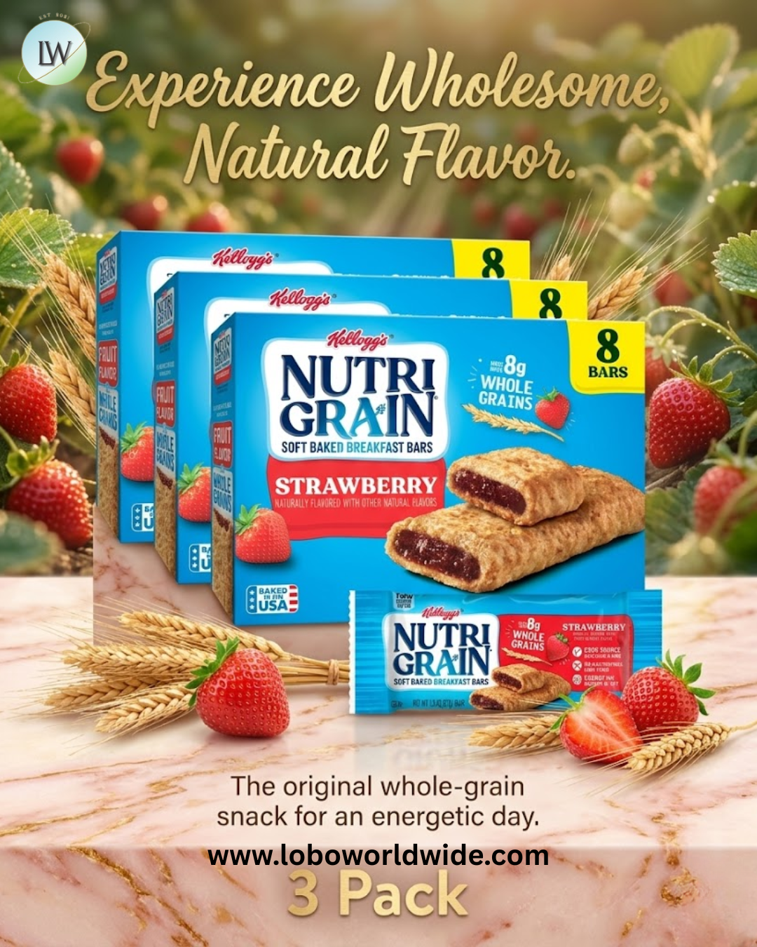Kellogg's Nutri-Grain Chewy Breakfast Bars, Made with 10g Whole Grains, 10.4 oz, 8 Count