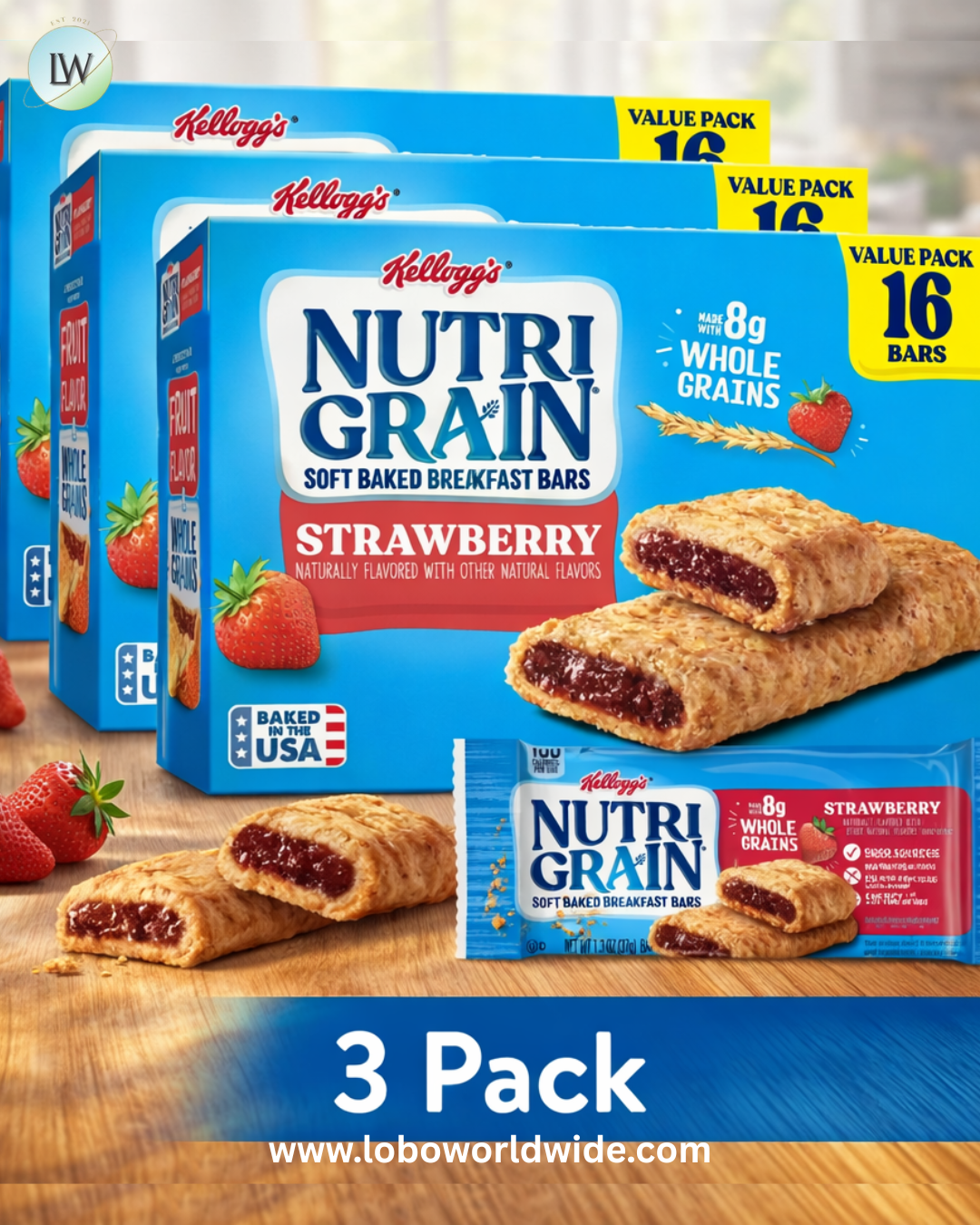 Kellogg's Nutri-Grain Strawberry Chewy Breakfast Bars, Made with 10g Whole Grains, 20.8 oz, 16 Count