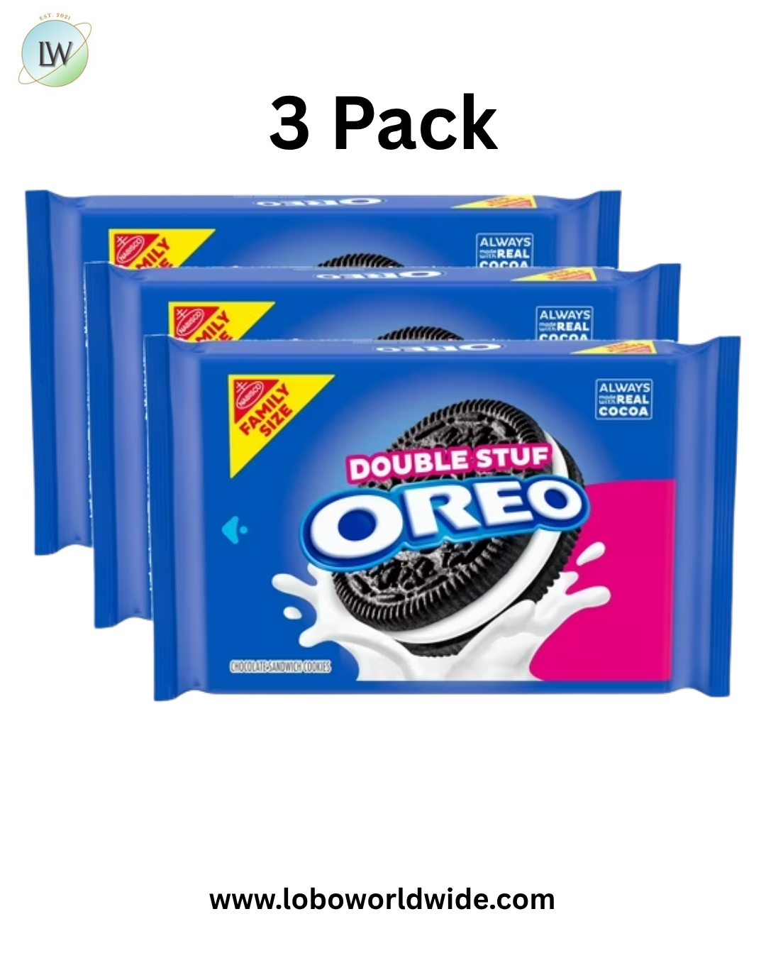 (3 pack) OREO Double Stuf Chocolate Sandwich Cookies, Family Size, 18.71 oz